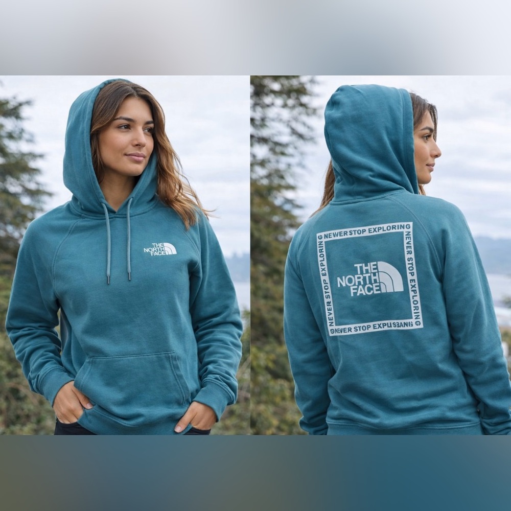 The North Face XS Teal Turquoise Pullover Hoodie Never Stop Exploring NWOT